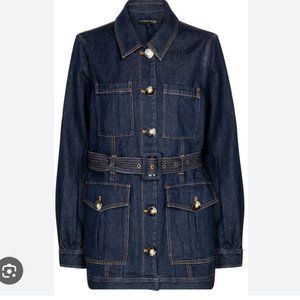 Veronica Beard Micha Belted Denim Jacket In Dark Night Rinse Small